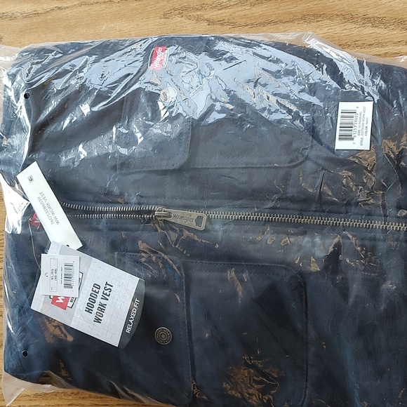 Wrangler workwear duck cotton hooded vest xl Navy great to layer work or casual - Picture 9 of 9